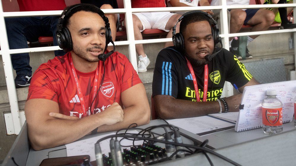 2 audio descriptive commentators pictured providing commentary to our blind and partially sighted fans