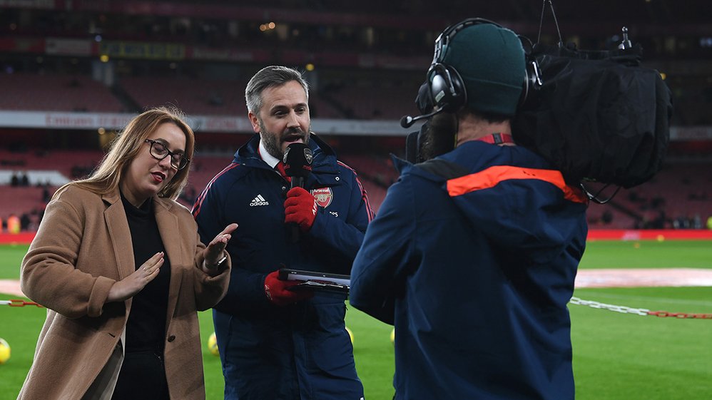 Our BSL interpreter pitchside at Emirates Stadium