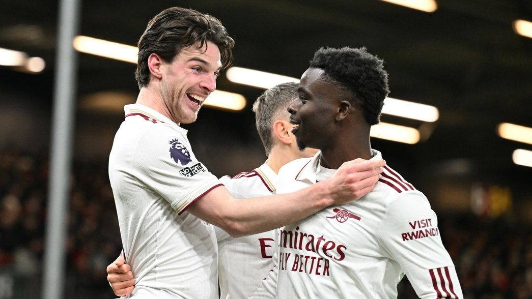 Declan Rice and Bukayo Saka celebrate against Bournemouth