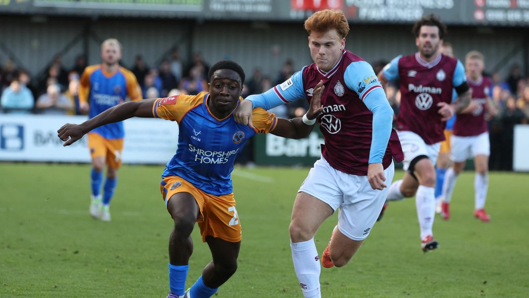 Ismeal Kabia in action for Shrewsbury Town against South Shields in the FA Cup